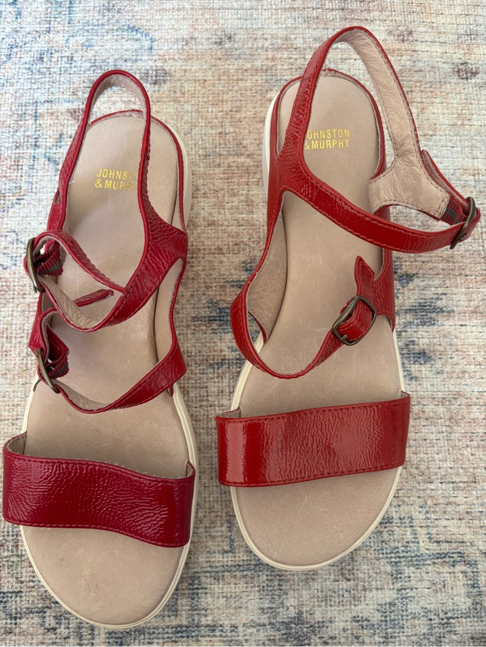 Johnston & Murphy Red Patent Leather Women's Buckle Slingback Sandals